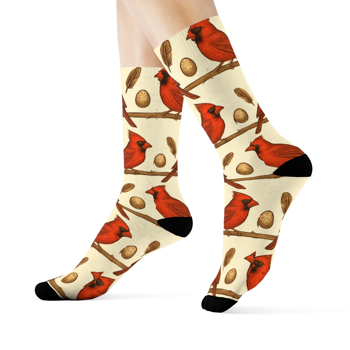 Cardinal Branch Bands On Ivory Background soft everyday crew socks