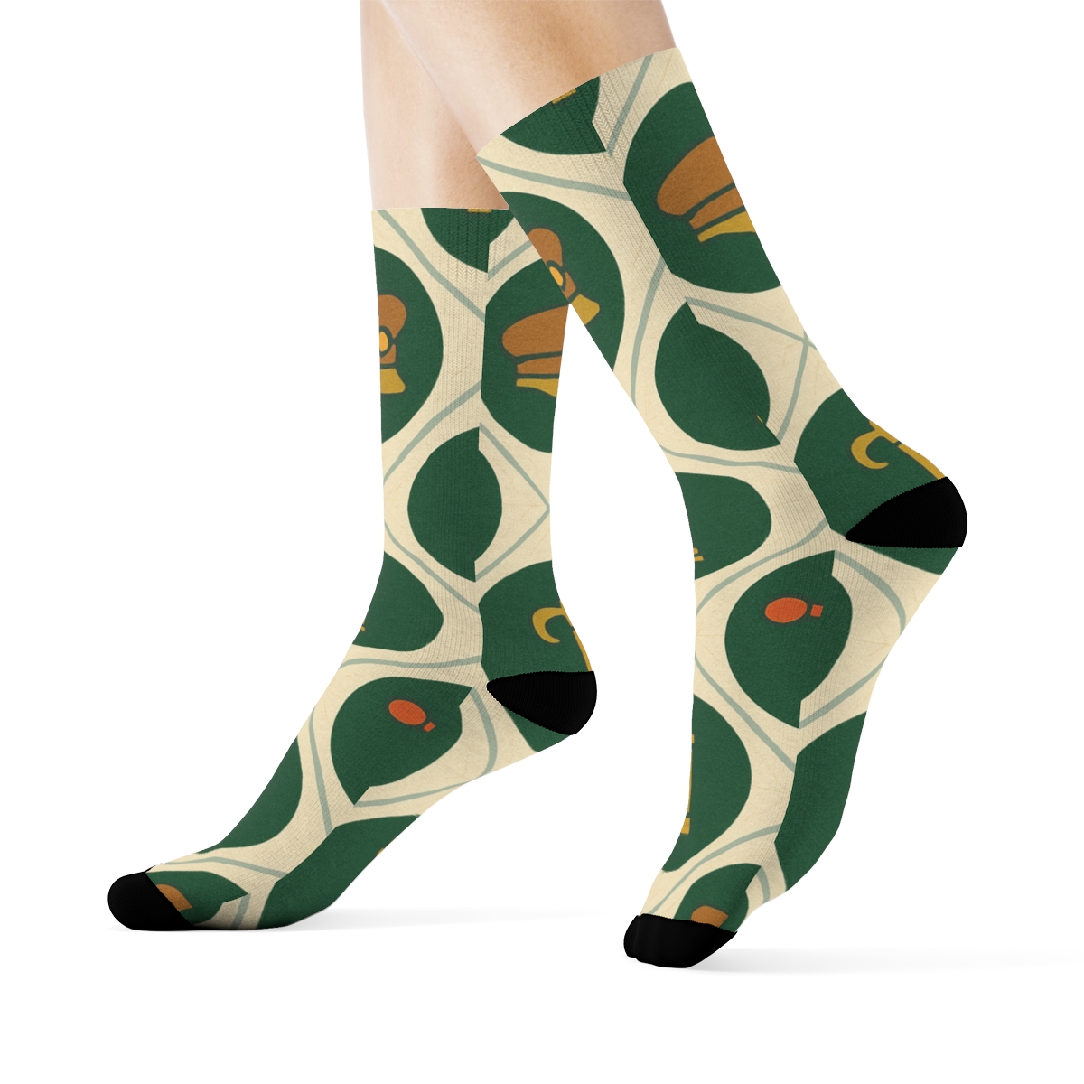 Vintage Track Medallions With Train Conductor Motifs soft everyday crew socks