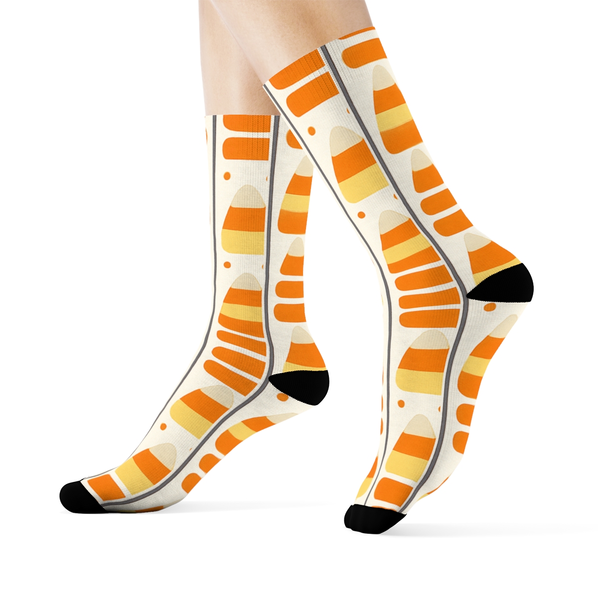 Orange Candy Corn Ladder Stripe On White Background comfortable cotton crew socks