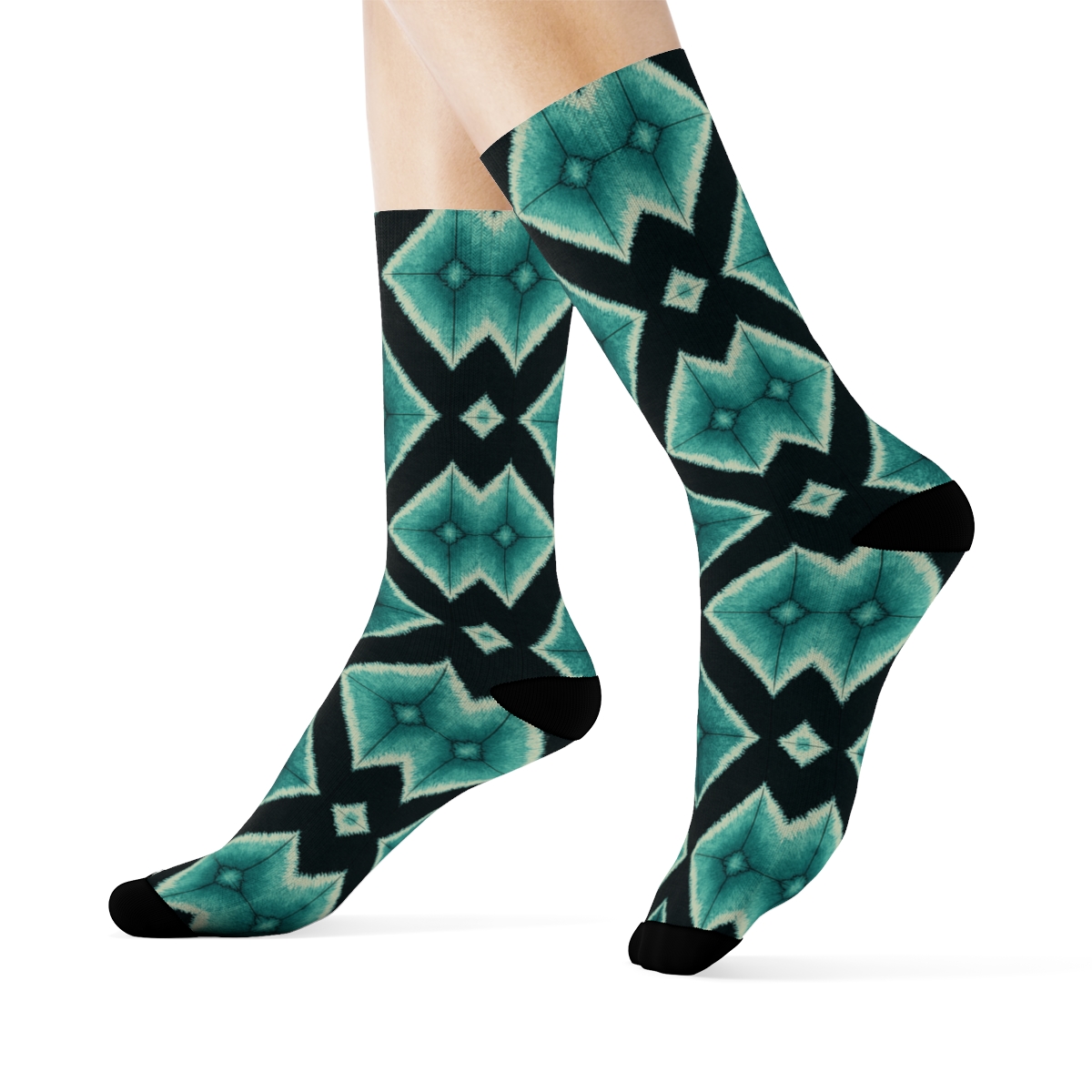 Shibori Diamond Array On Black trendy patterned crew socks