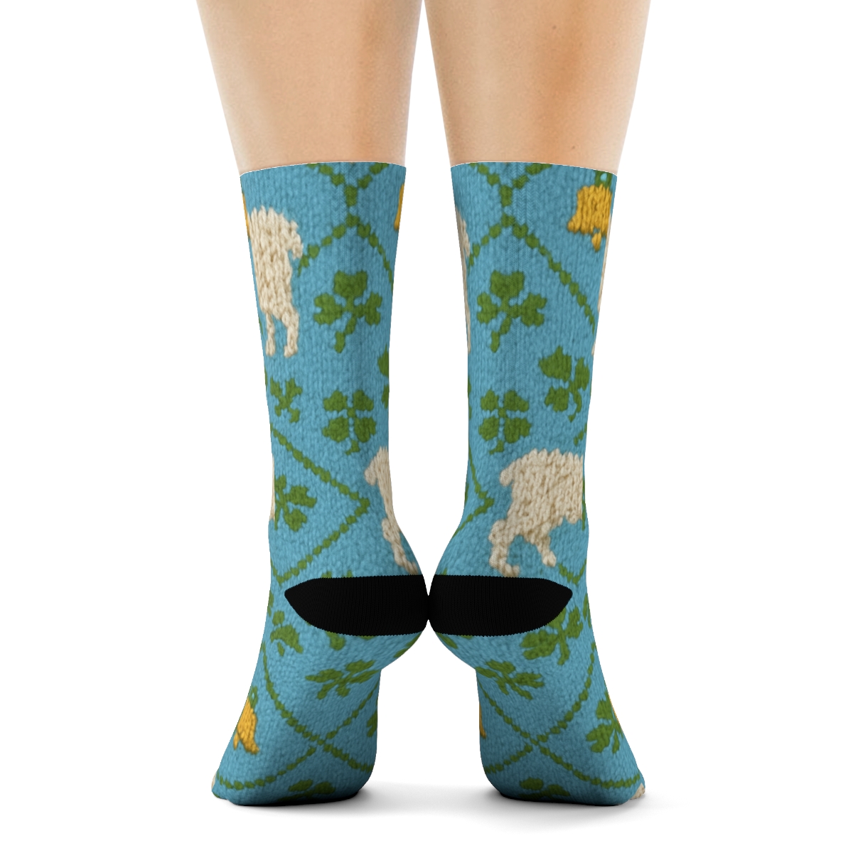 Knit Illusion Pasture Sheep Lattice custom crew socksKnit Illusion Pasture Sheep Lattice Crew Socks - Image 4