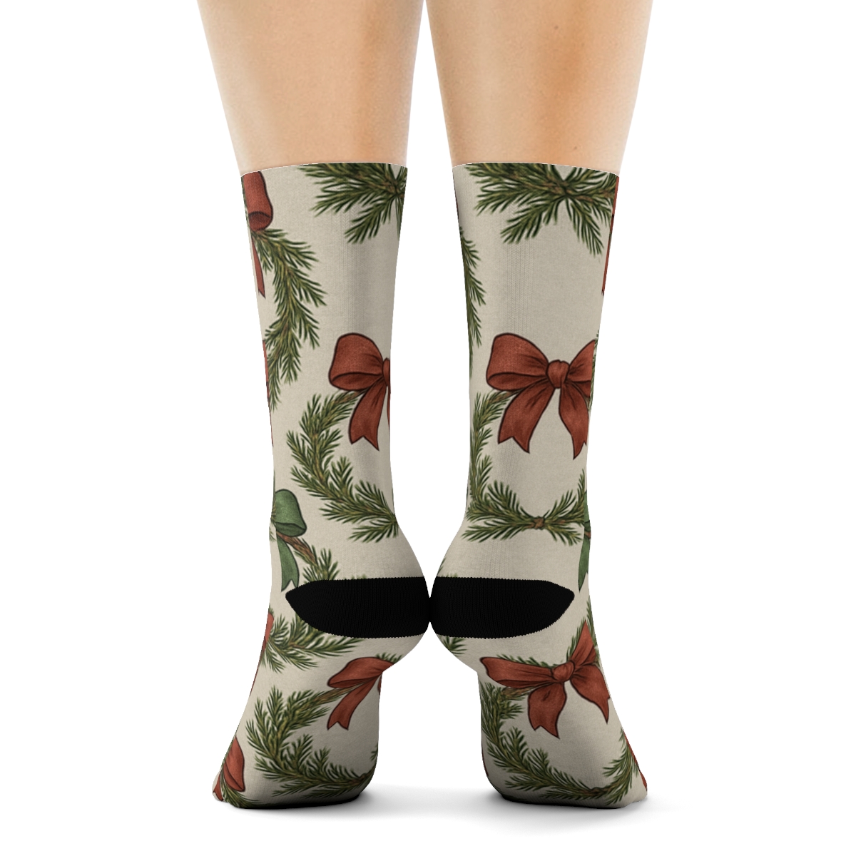 Ornamental Bow Wreath Lattice On Soft Silver Ground stylish athletic crew socks