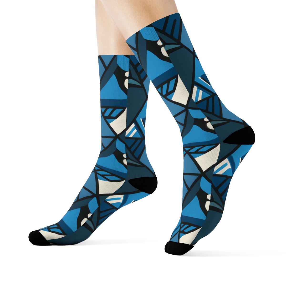 Blue Jay Crest Mosaic Tessellation On Slate Background comfortable cotton crew socks
