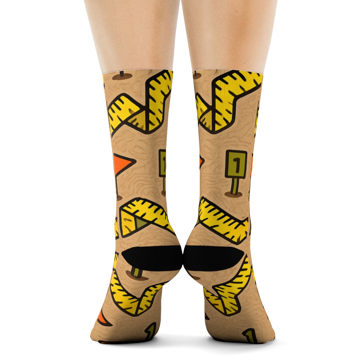 Surveyor-Grade Measuring Tape Chevron designer printed crew socks