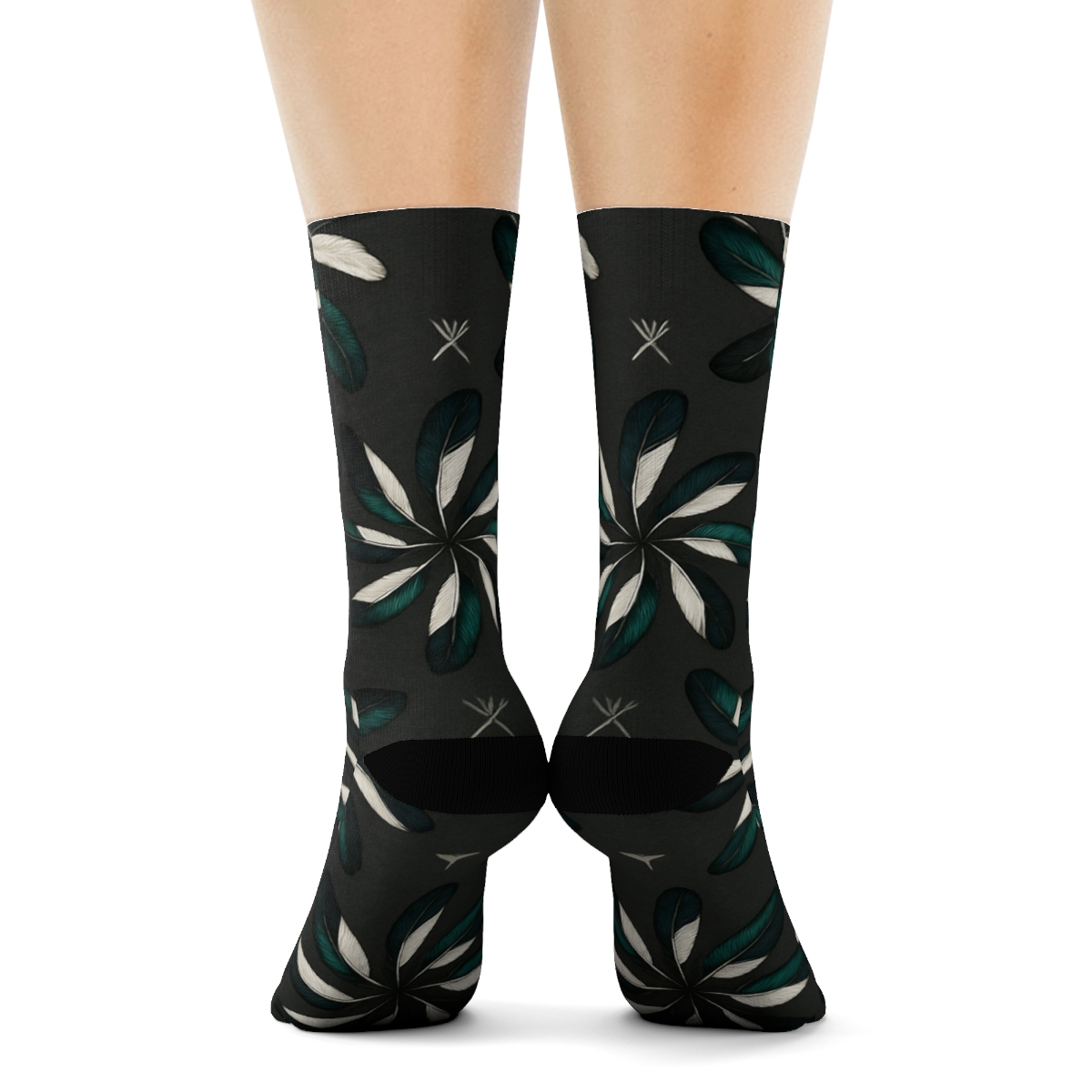 Magpie Tail Feather Radial Bursts On Charcoal stylish athletic crew socks