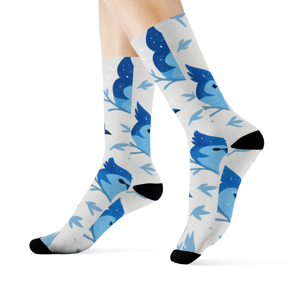 Starlit Blue Jay Crest Scatter On Soft Light Gray custom crew socks