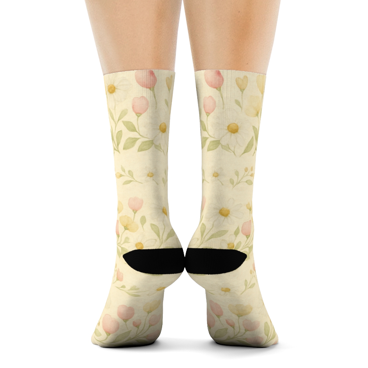 Watercolor Wildflower Bands On Warm Ivory Background designer printed crew socks