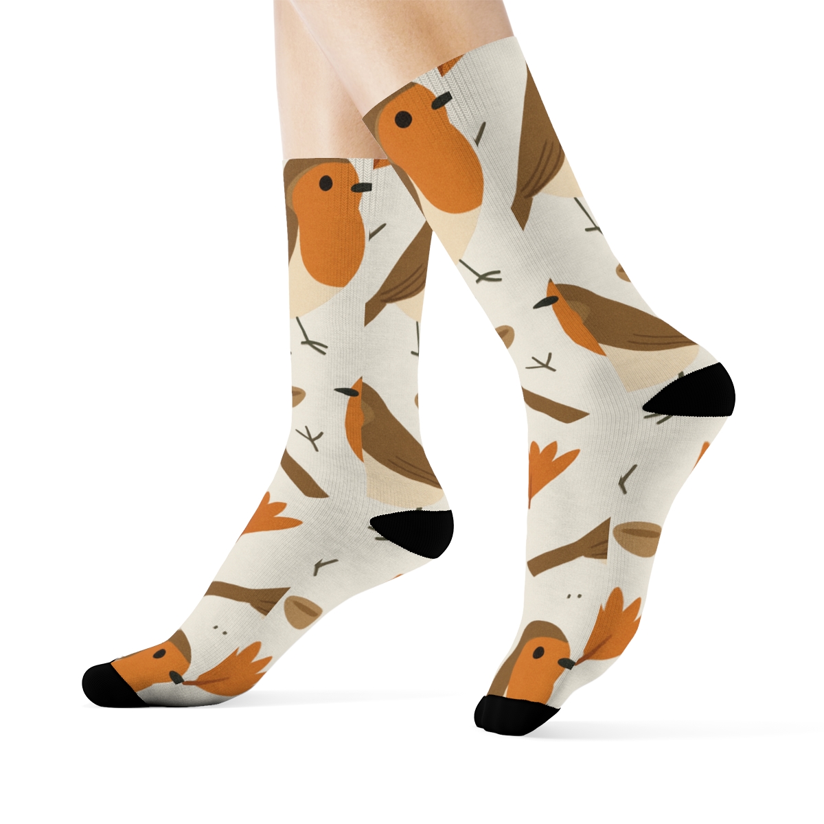 Robin Portrait Dot Scatter On Light Gray Background trendy patterned crew socks