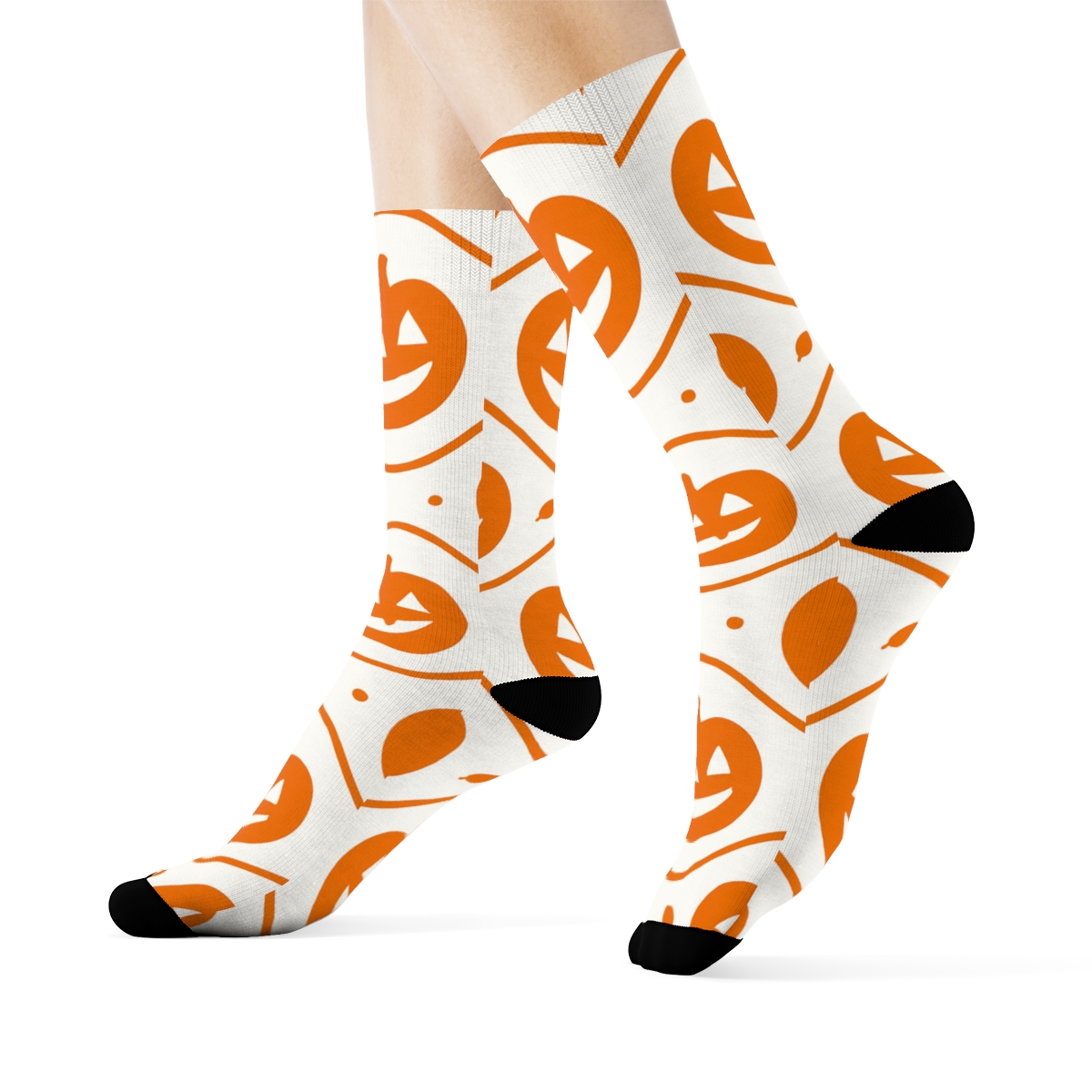 Carved Pumpkin Smile Wave Stripe On White Background trendy patterned crew socks