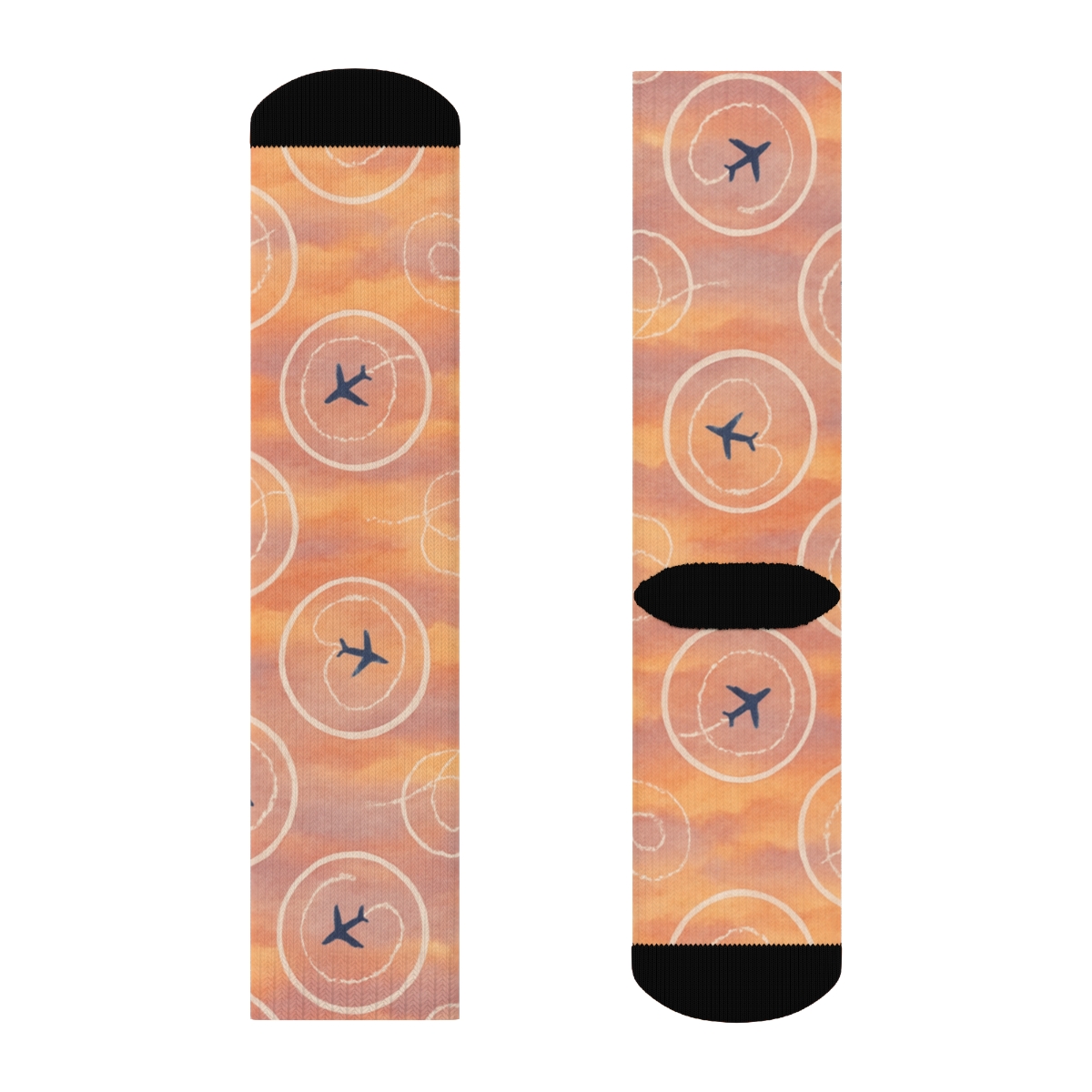 Sunset Sky Study With Airplane Path Medallions designer printed crew socks