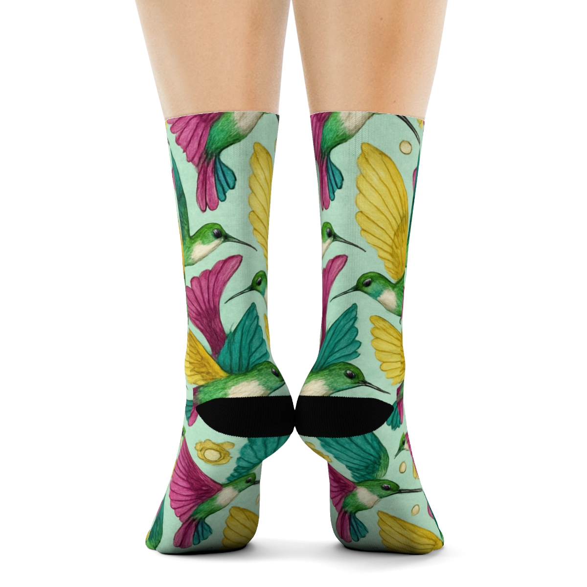 Hummingbird Wing Spiral Tessellation On Mint Background comfortable cotton crew socks