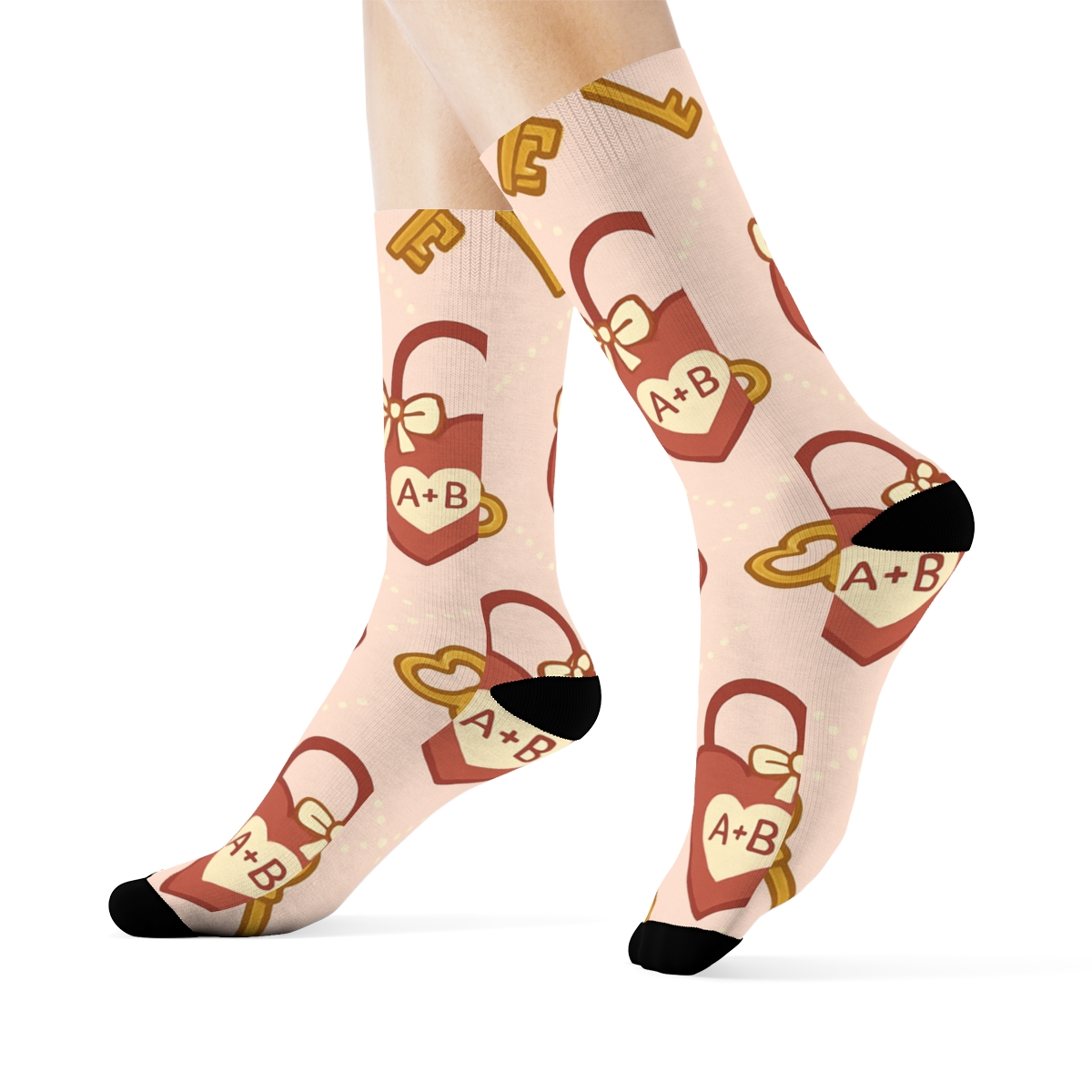Ribbon Lattice Romance With Valentines Heartshaped Lock unique graphic crew socks