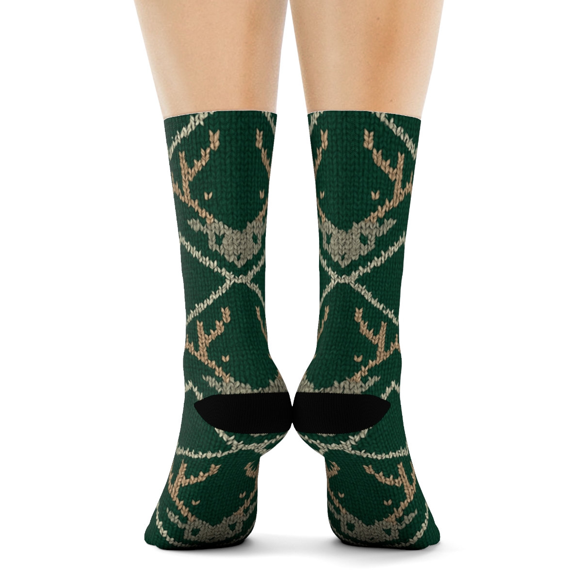 Knitted Illusion Antler Tiles Deer designer printed crew socks