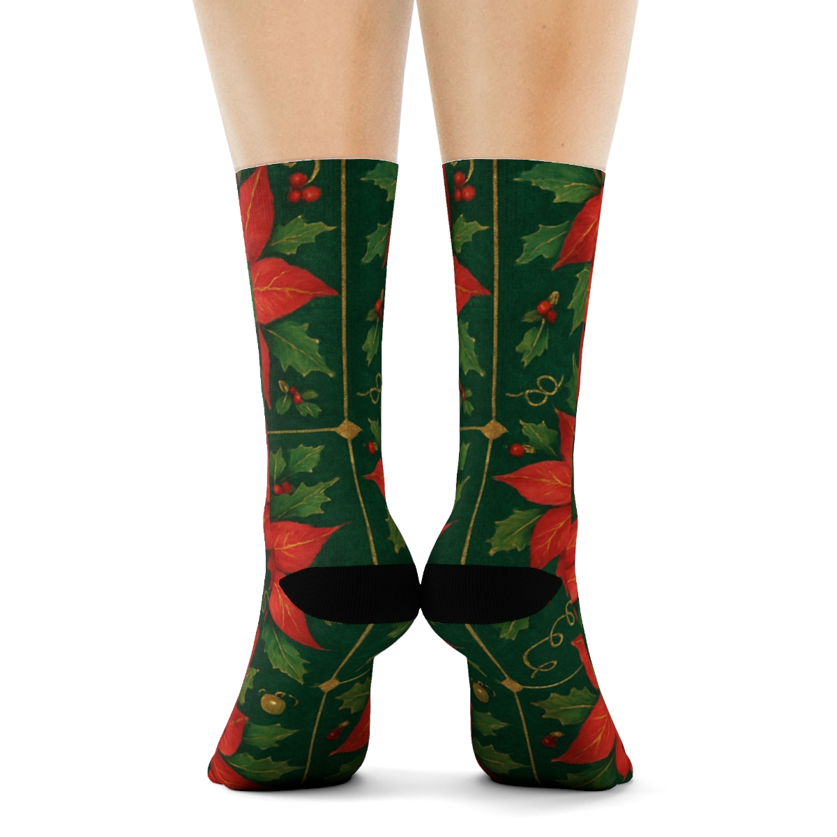 Poinsettia Tile On Deep Green Background stylish athletic crew socks