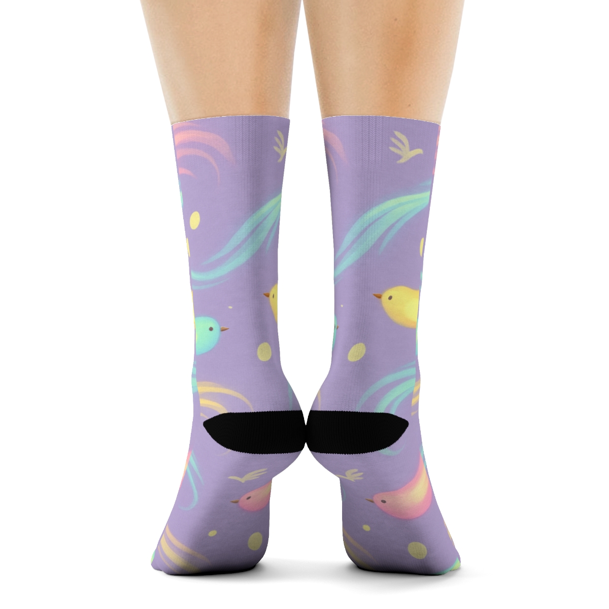 Fantasy Bird Comet Trail Scatter On Pastel Lavender comfortable cotton crew socks