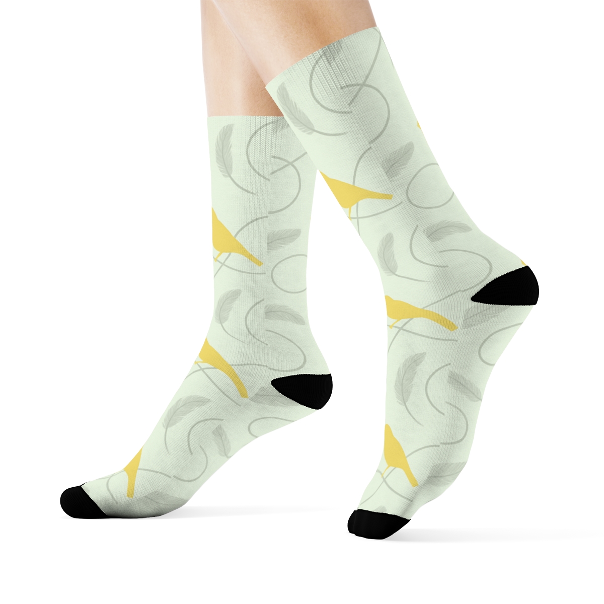 Canary Song Loop Scatter On Pale Mint Background custom crew socks