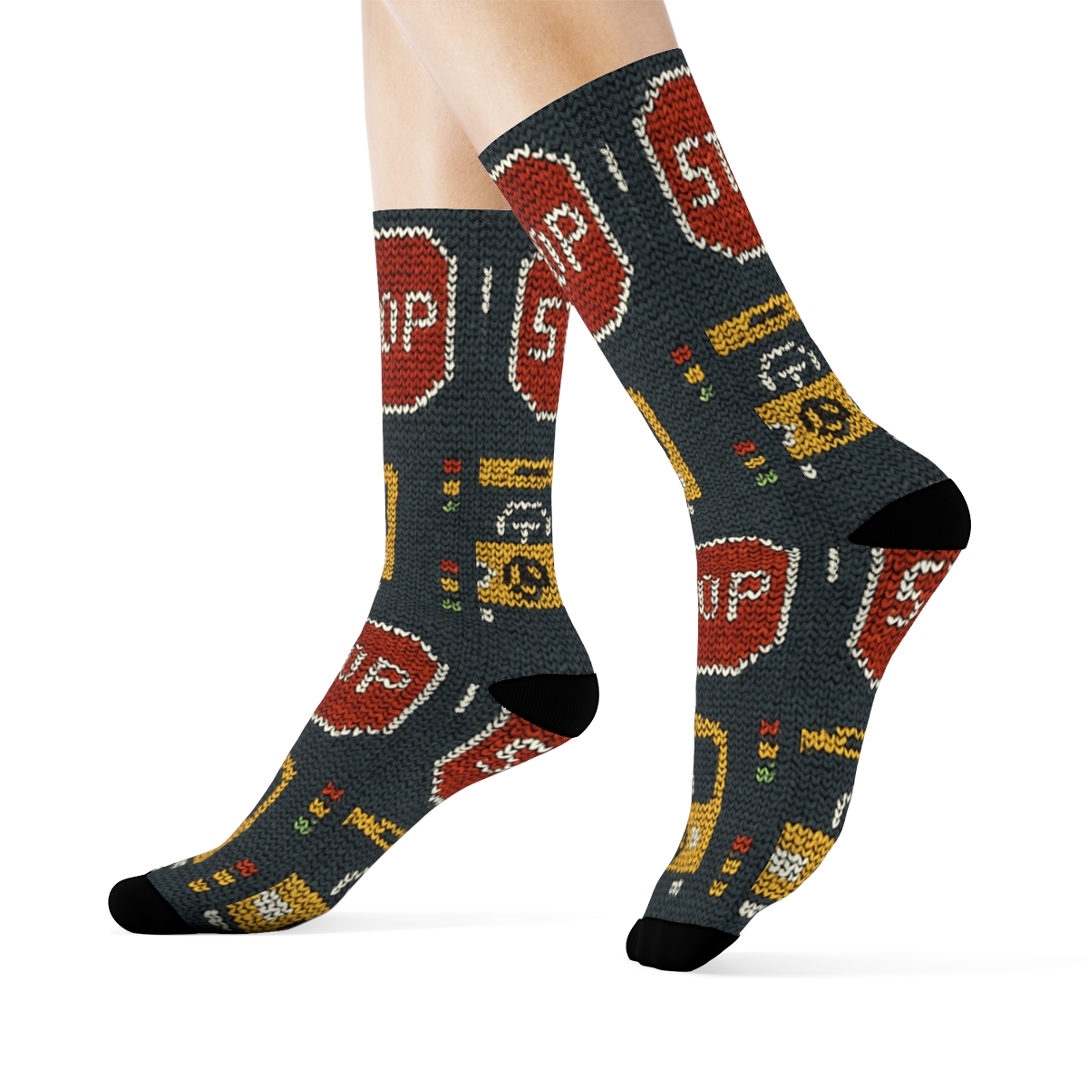 Bus Driver Knit Illusion On Asphalt Gray trendy patterned crew socks