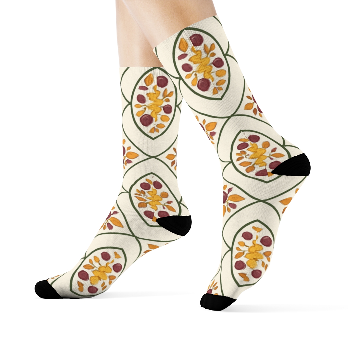 Sunflower Harvest Medallion Lattice stylish athletic crew socks