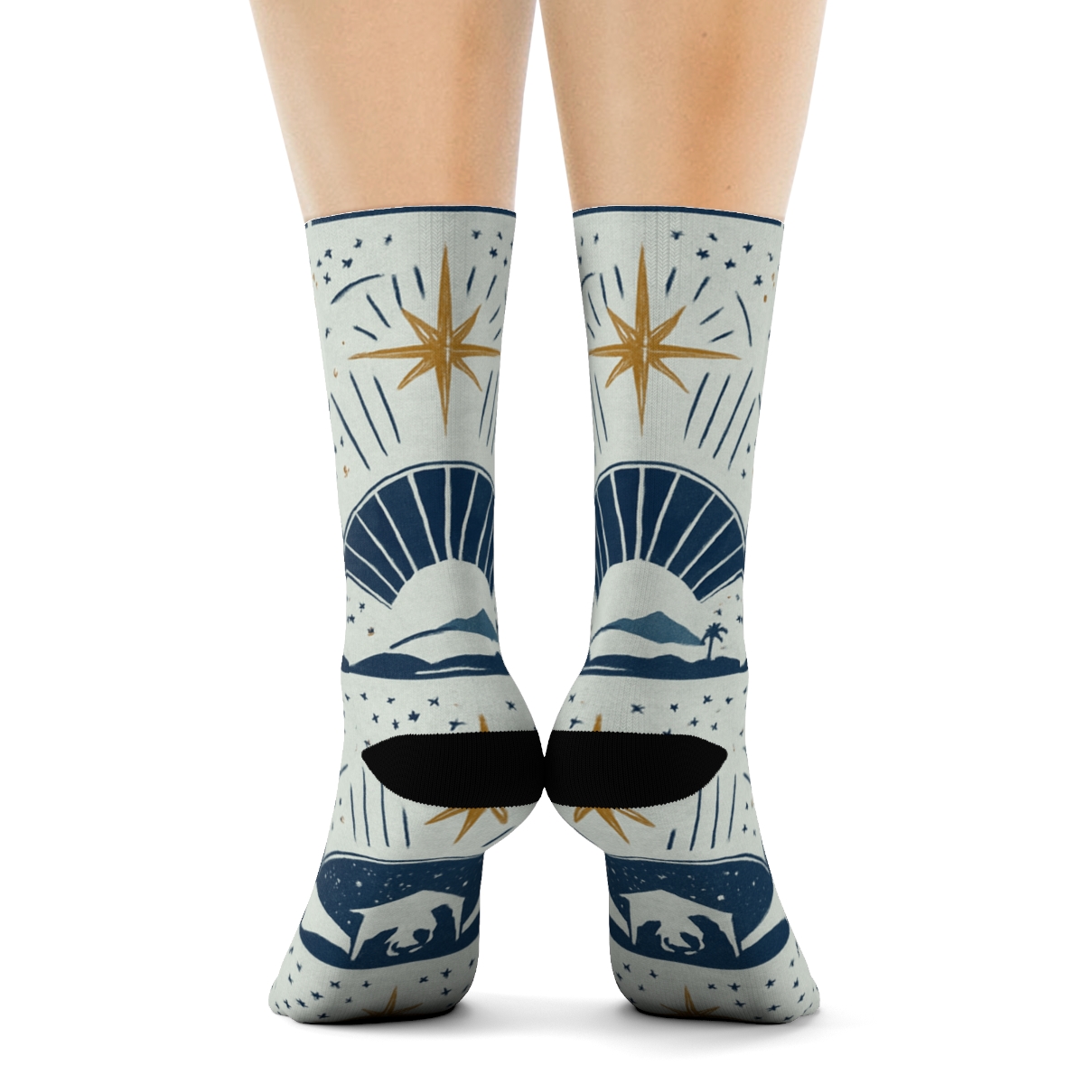 Vintage Poster Repeat With Star Of Bethlehem Horizon soft everyday crew socks