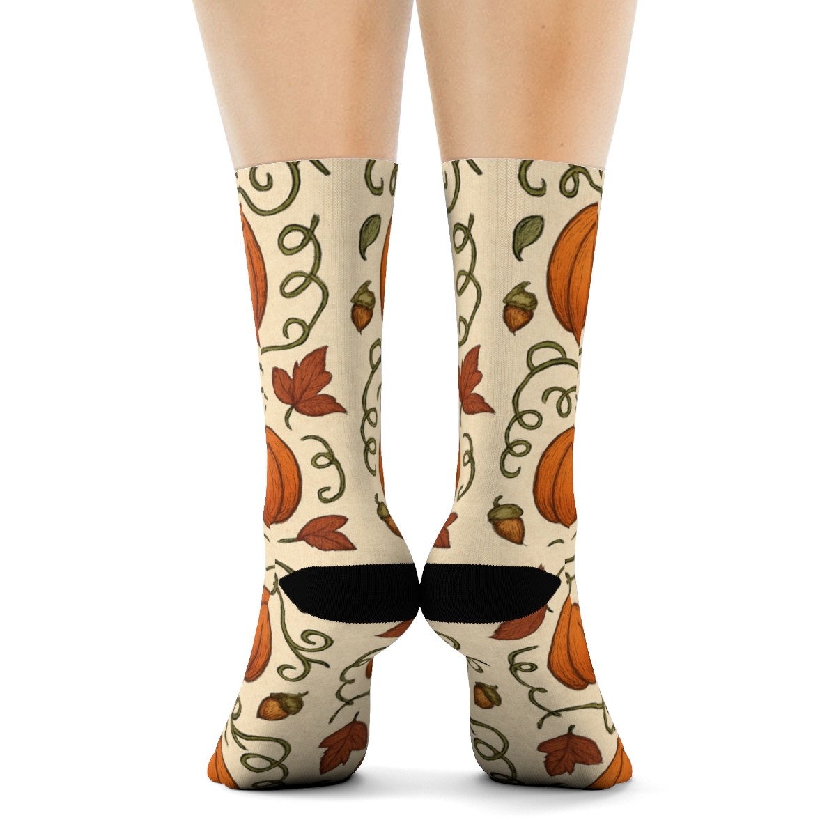 Burnt Orange Pumpkin Patch Mirror Tile On Creamy Beige Background custom crew socks