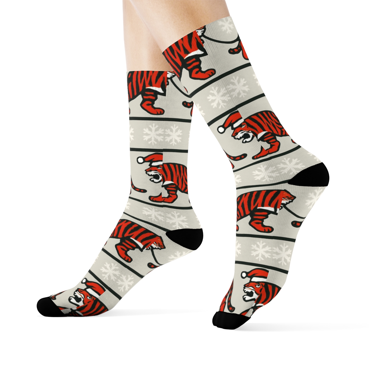 Tiger Sleigh Stripe Parade On Light Gray Background premium sports crew socksTiger Sleigh Stripe Parade on Light Gray Background Crew Socks - Image 3