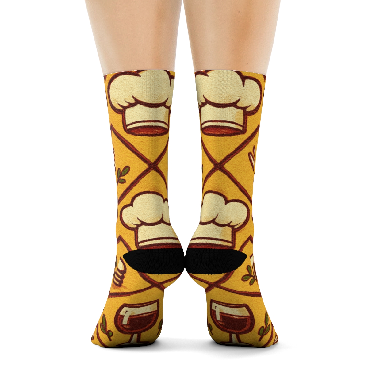Restaurant Manager Chef Hat Lattice On Warm Yellow unique graphic crew socks