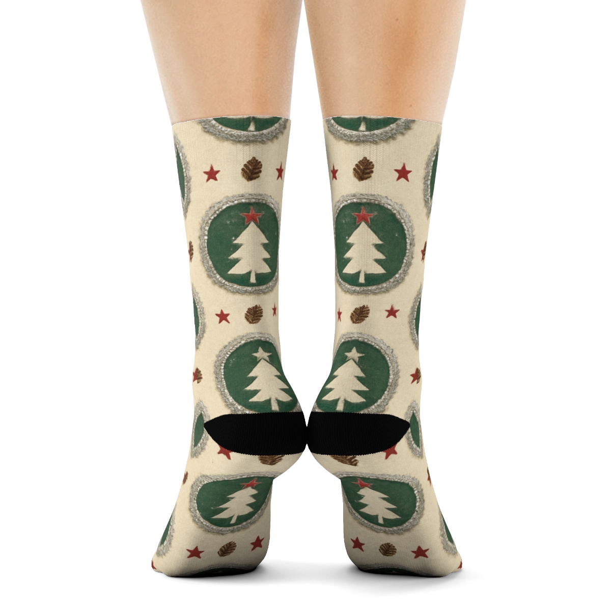 Vintage Poster Ornaments With Christmas Tree Medallions trendy patterned crew socks