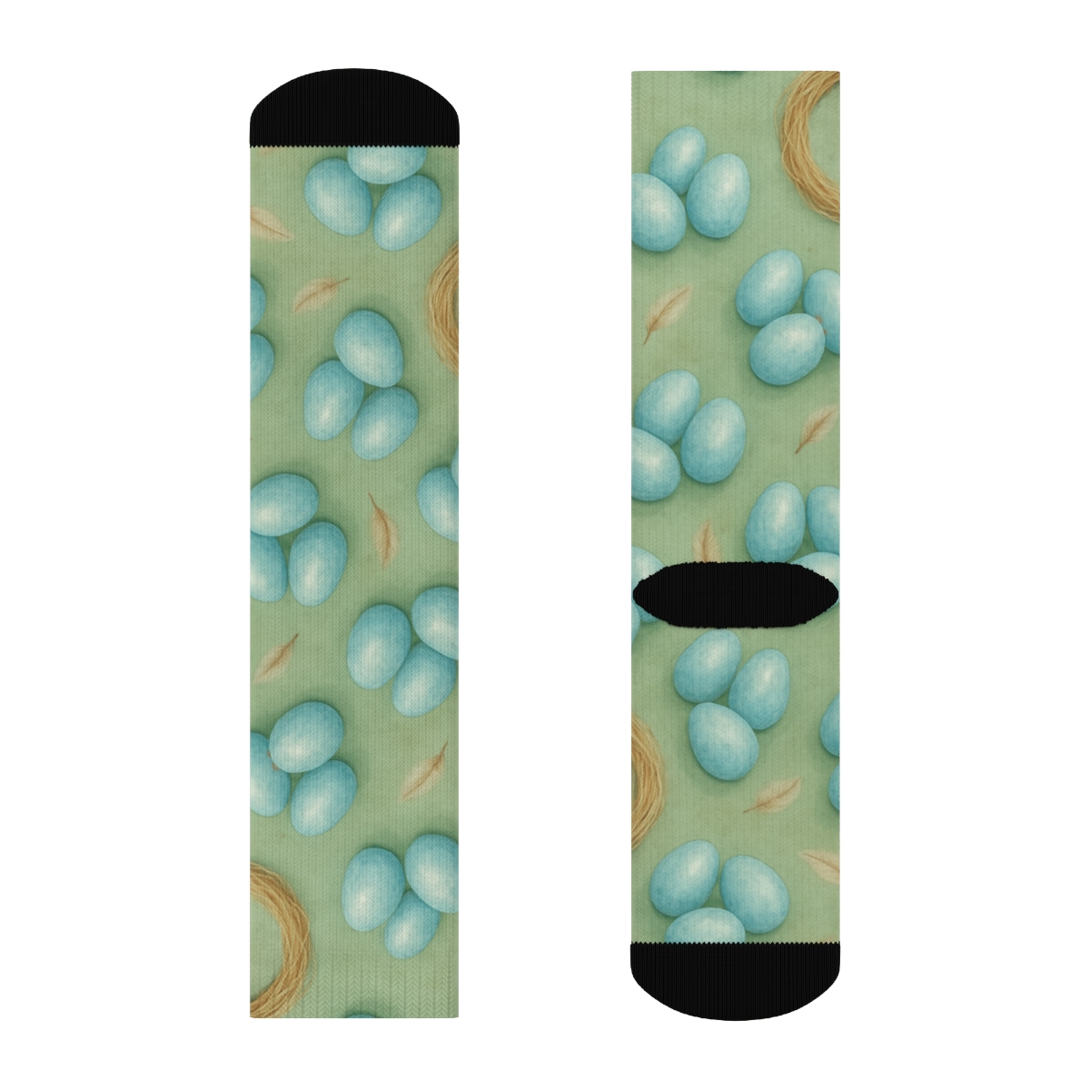 Robin Egg Scatter And Nest Ring Repeat On Soft Sage Green Background premium sports crew socks