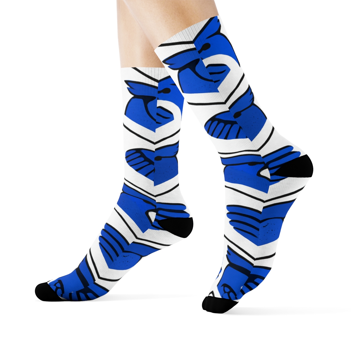 Blue Jay Crest Chevron On White Background designer printed crew socks