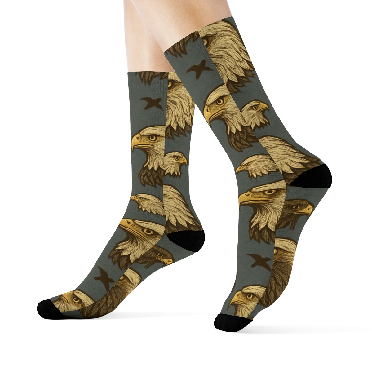Eagle Crest Grid On Slate Background comfortable cotton crew socks