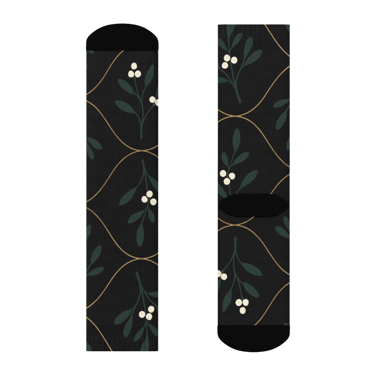 Midnight Black Botanical Repeat, Mistletoe stylish athletic crew socks
