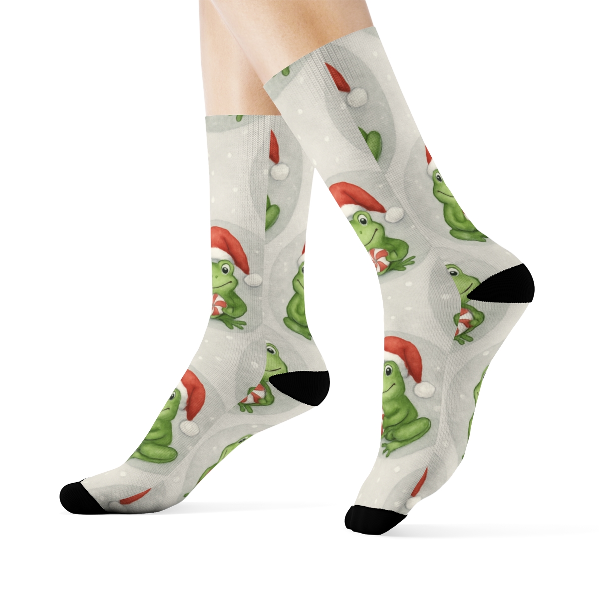 Peppermint Frog Polka Tile On Light Gray Background comfortable cotton crew socks