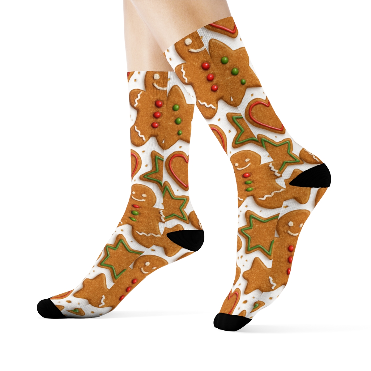Holiday Gingerbread Mosaic On White Background personalized crew socks