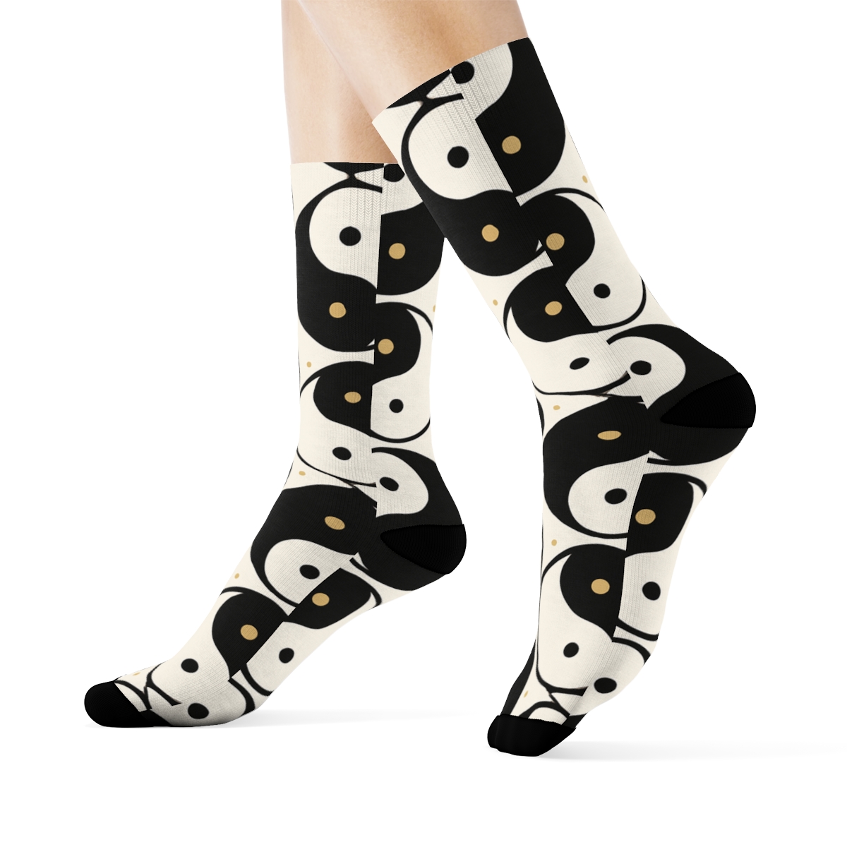 Monochrome Teardrop Lattice With Gold Pin Dots designer printed crew socks