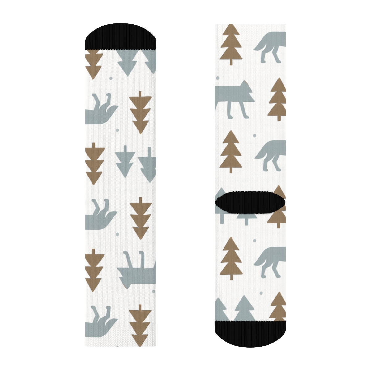 Minimalist Forest Grid With Gray Wolf Silhouettes personalized crew socks