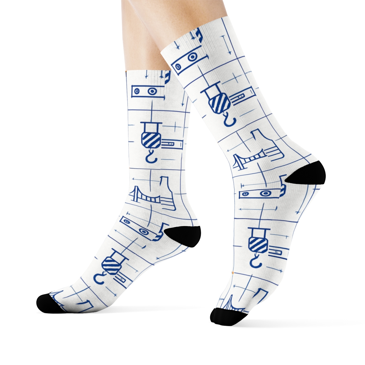 Blueprint Lattice With Civil Engineer Icons comfortable cotton crew socks