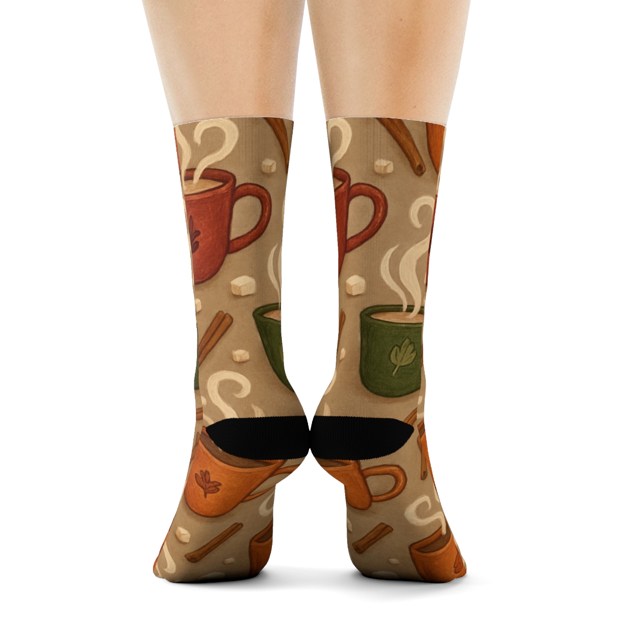 Cozy Coffee Mug Scatter On Warm Taupe premium sports crew socks