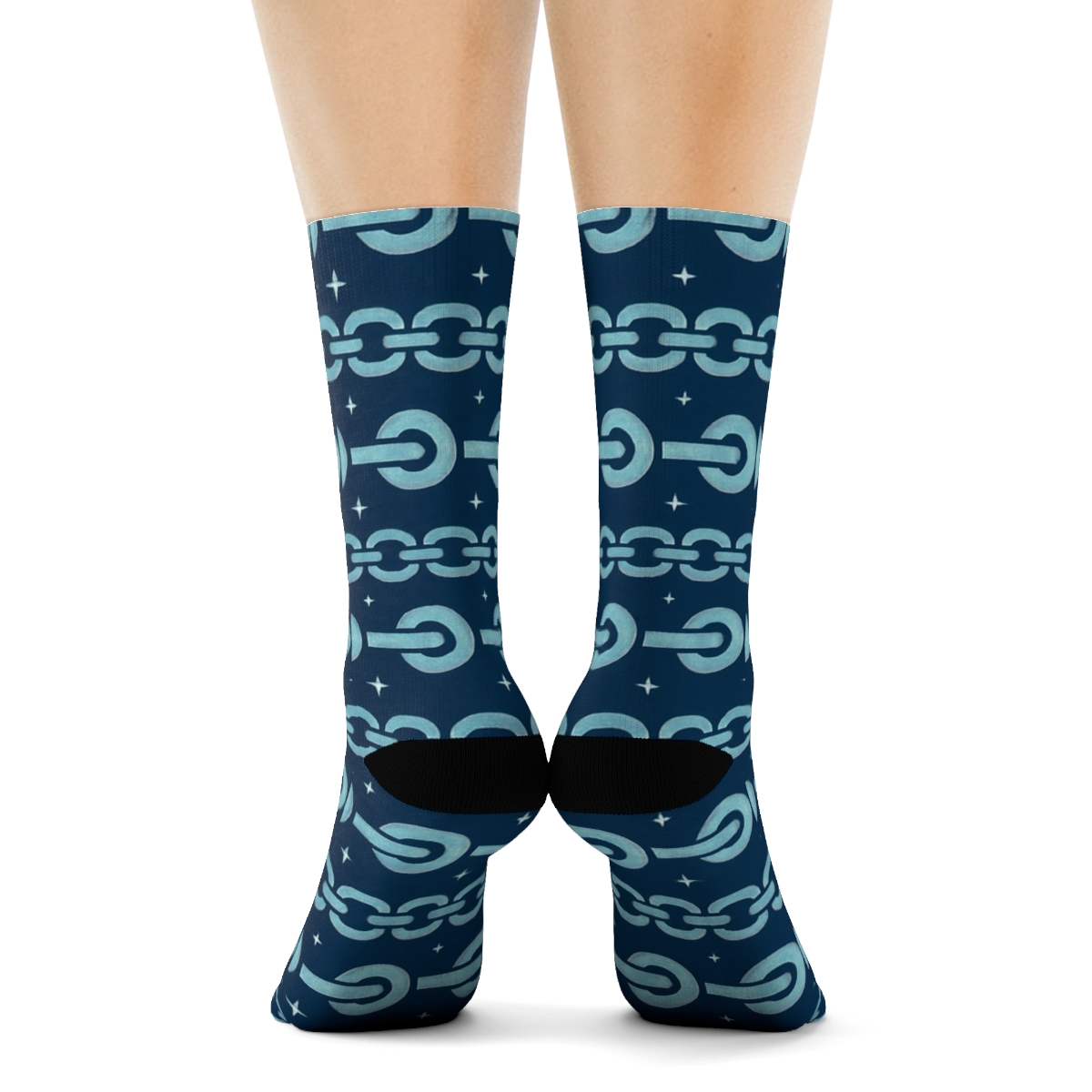 Icy Blue Orbit Bands With Candy Canes Links designer printed crew socks