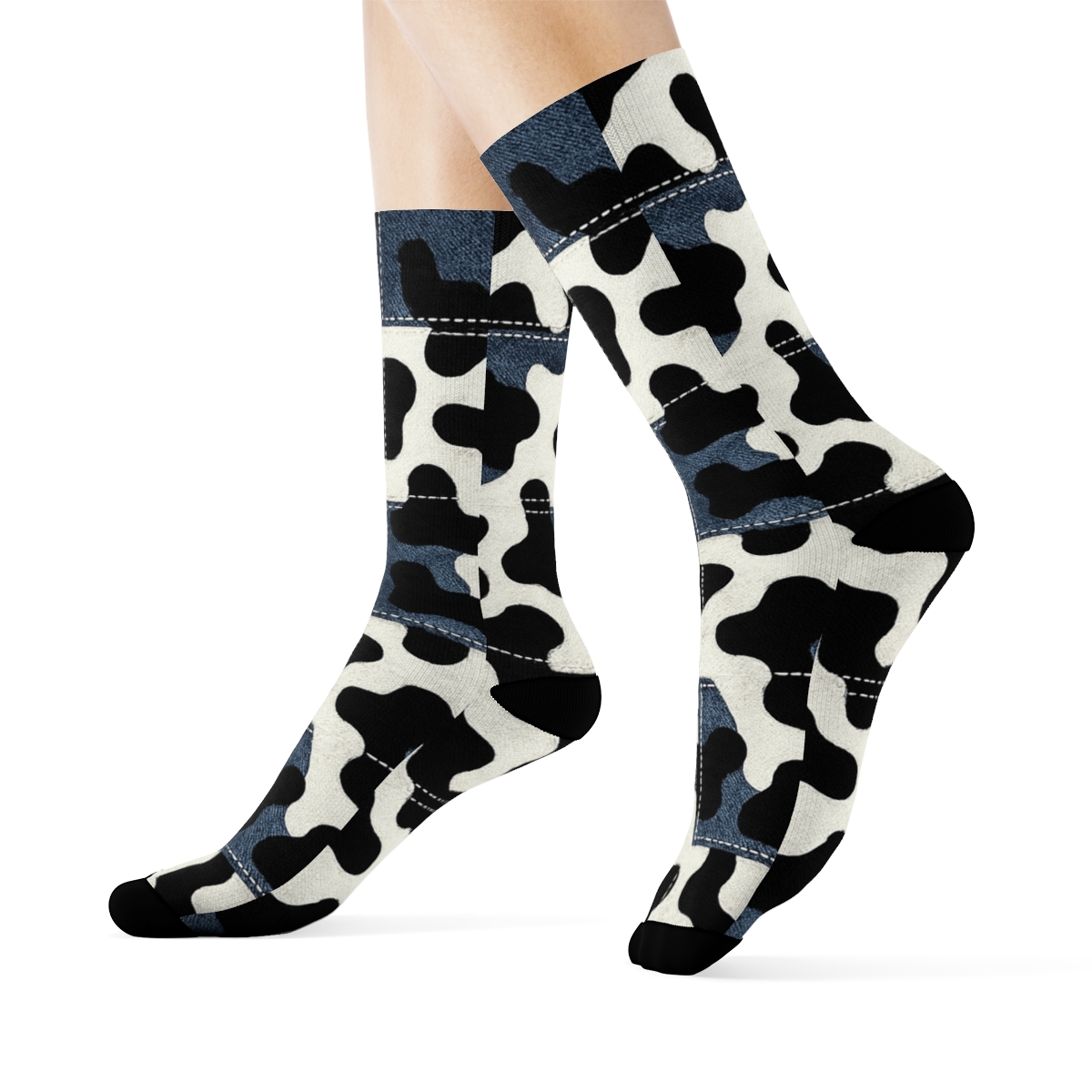 Denim Patchwork Cow Spot Overlay personalized crew socks