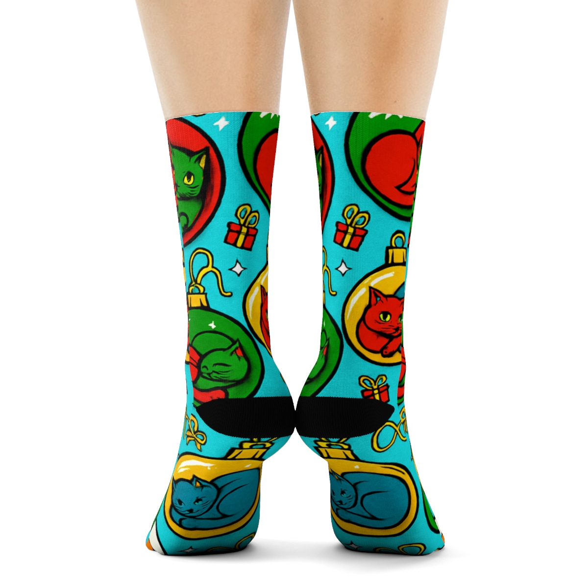 Pop Art Ornament Cats Chaos On Icy Blue premium sports crew socks
