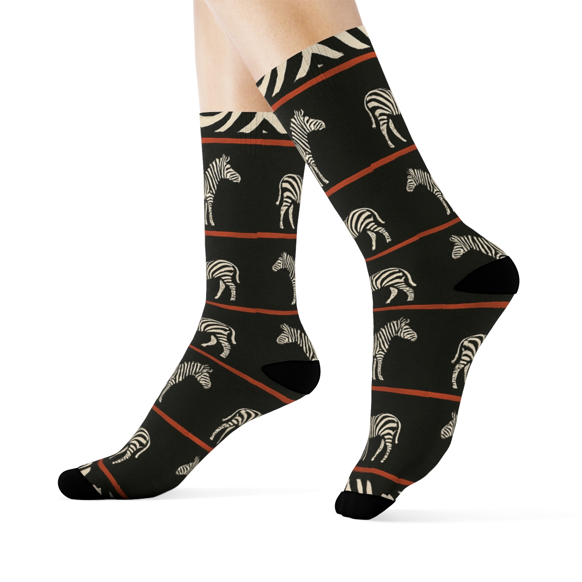 Crimson Zebra Crossing Poster Stripe Bands designer printed crew socks