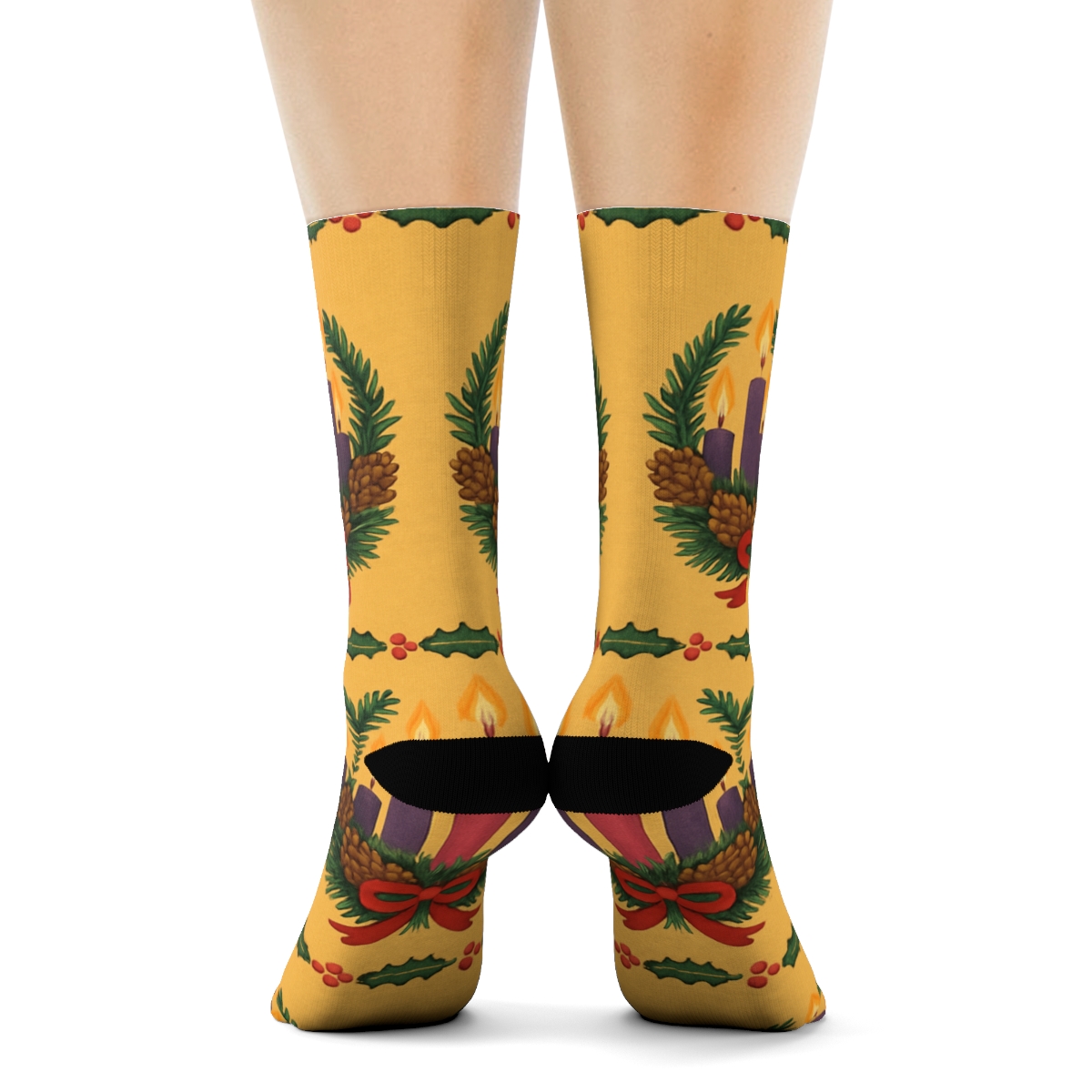 Ribbon Wrapped Candle Ring Border Advent Wreath comfortable cotton crew socks