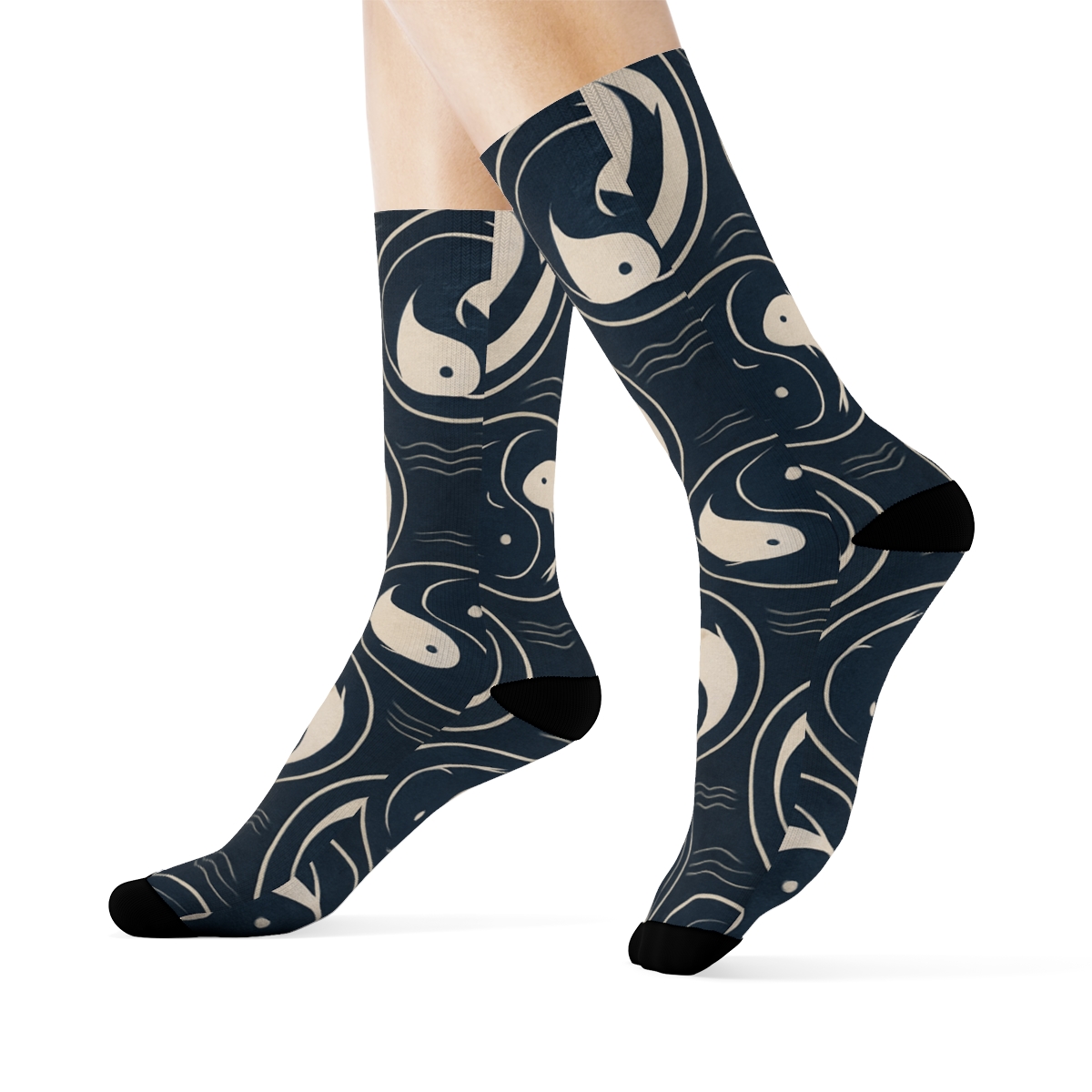 Indigo Koi Taijitu Tile Spiral custom crew socks