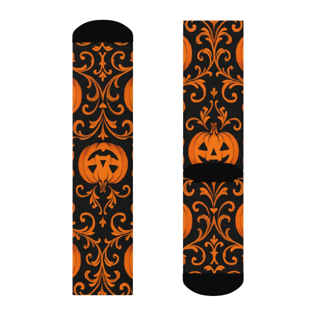 Carved Pumpkin Damask Scrollwork On Black Background comfortable cotton crew socks