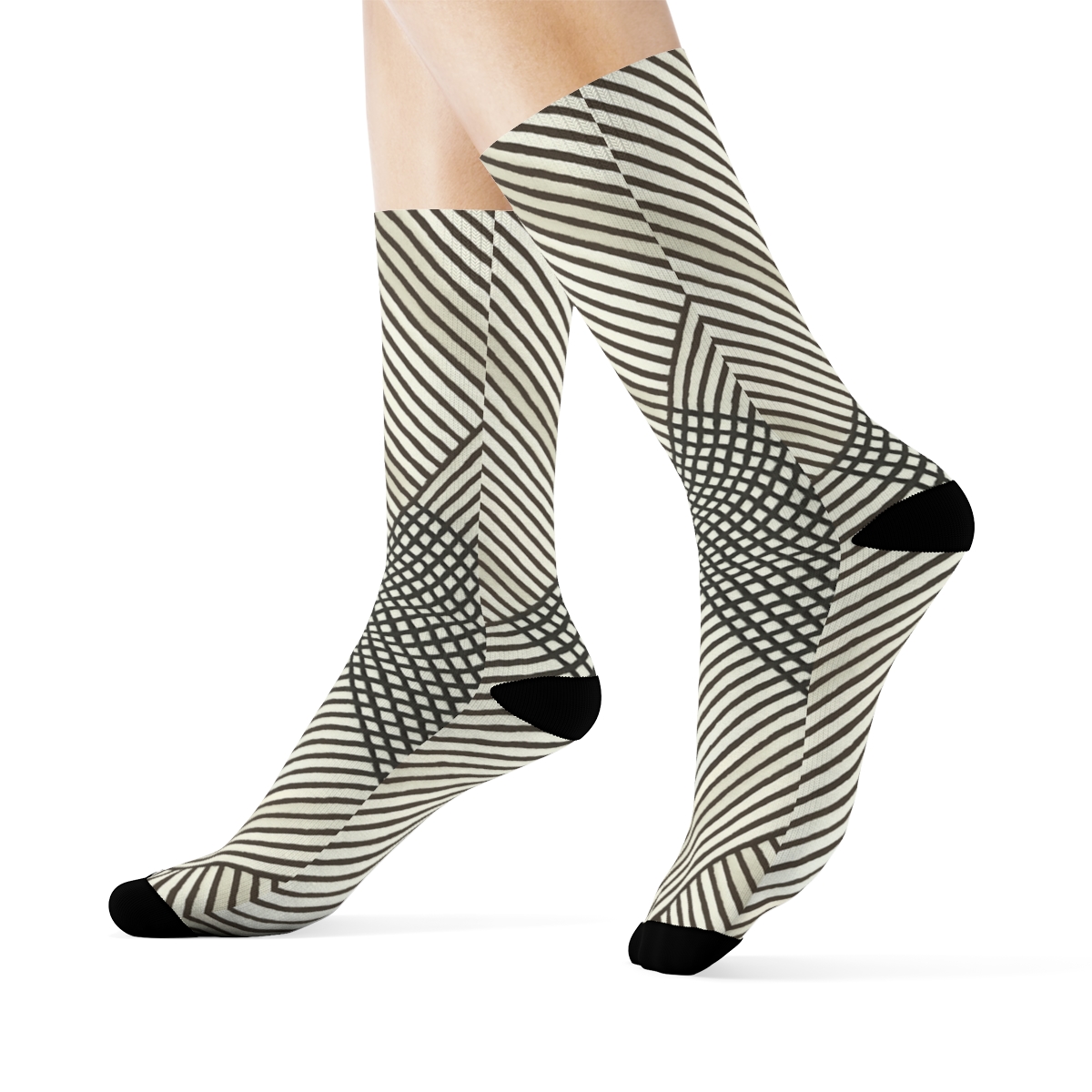 Subtle Moire Bands comfortable cotton crew socks
