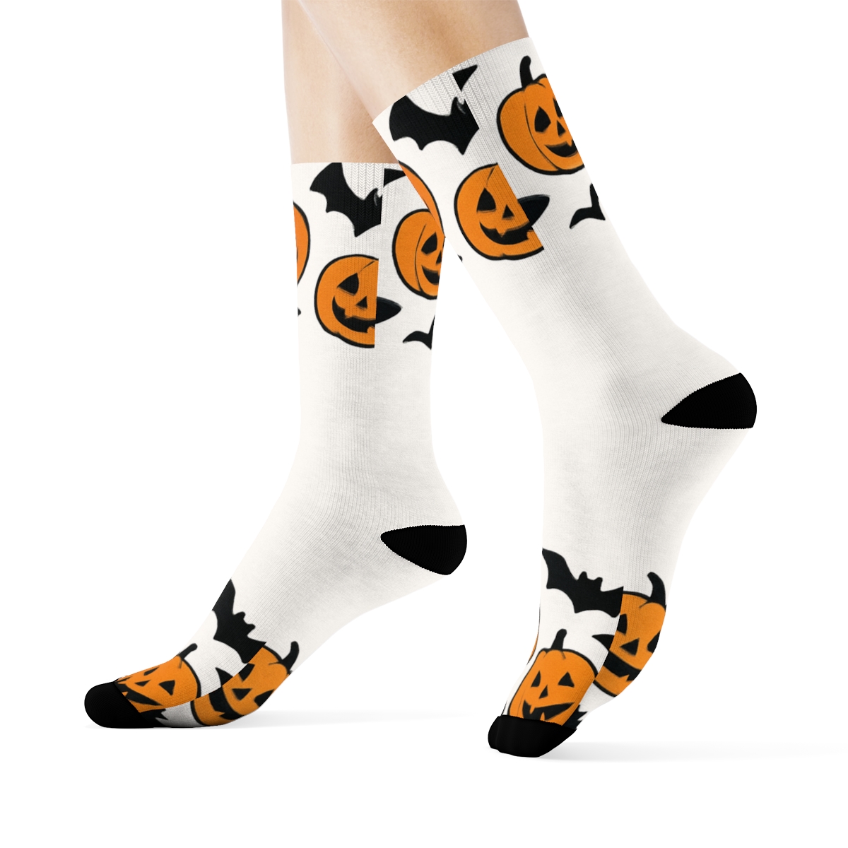 Jack O Lantern Border Pattern On White Background stylish athletic crew socks
