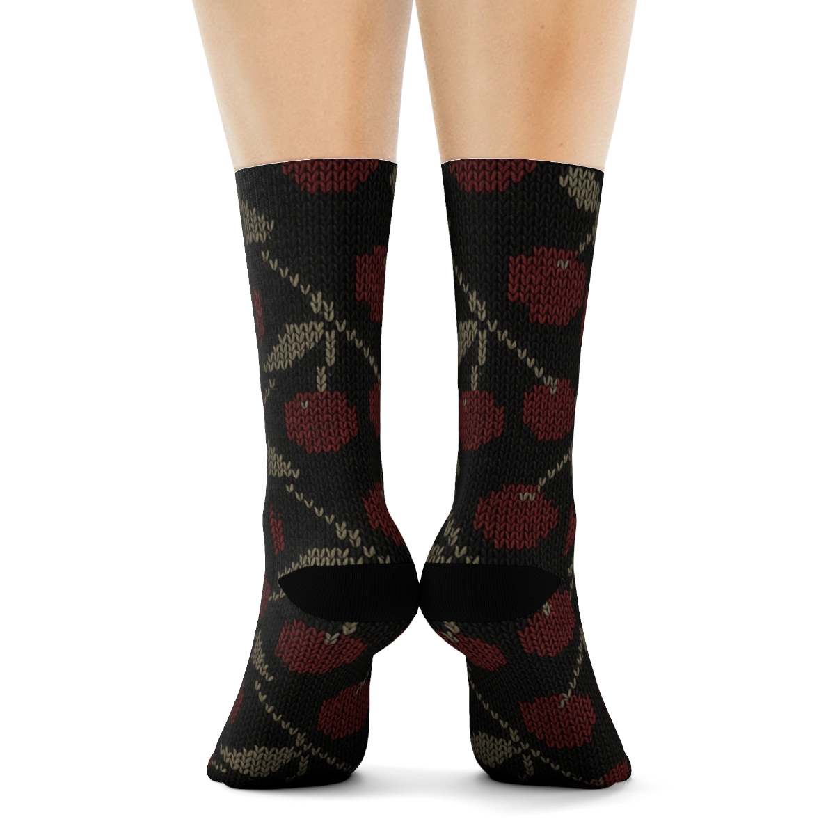 Knitted Lattice With Cherry Stems stylish athletic crew socks