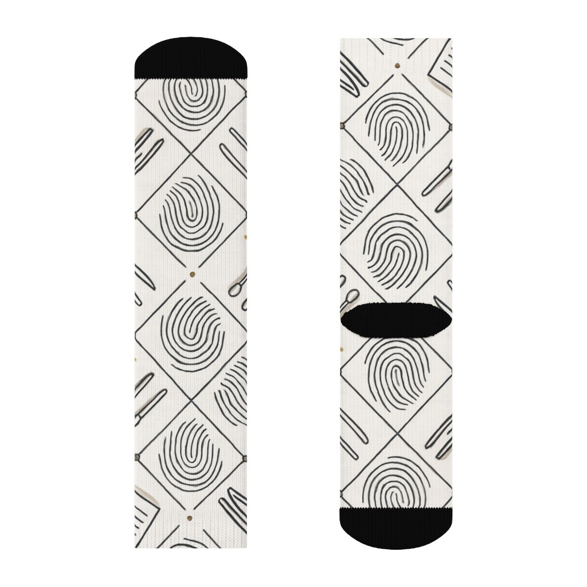 Fingerprint Lattice With Crime Scene Investigator Tools unique graphic crew socks