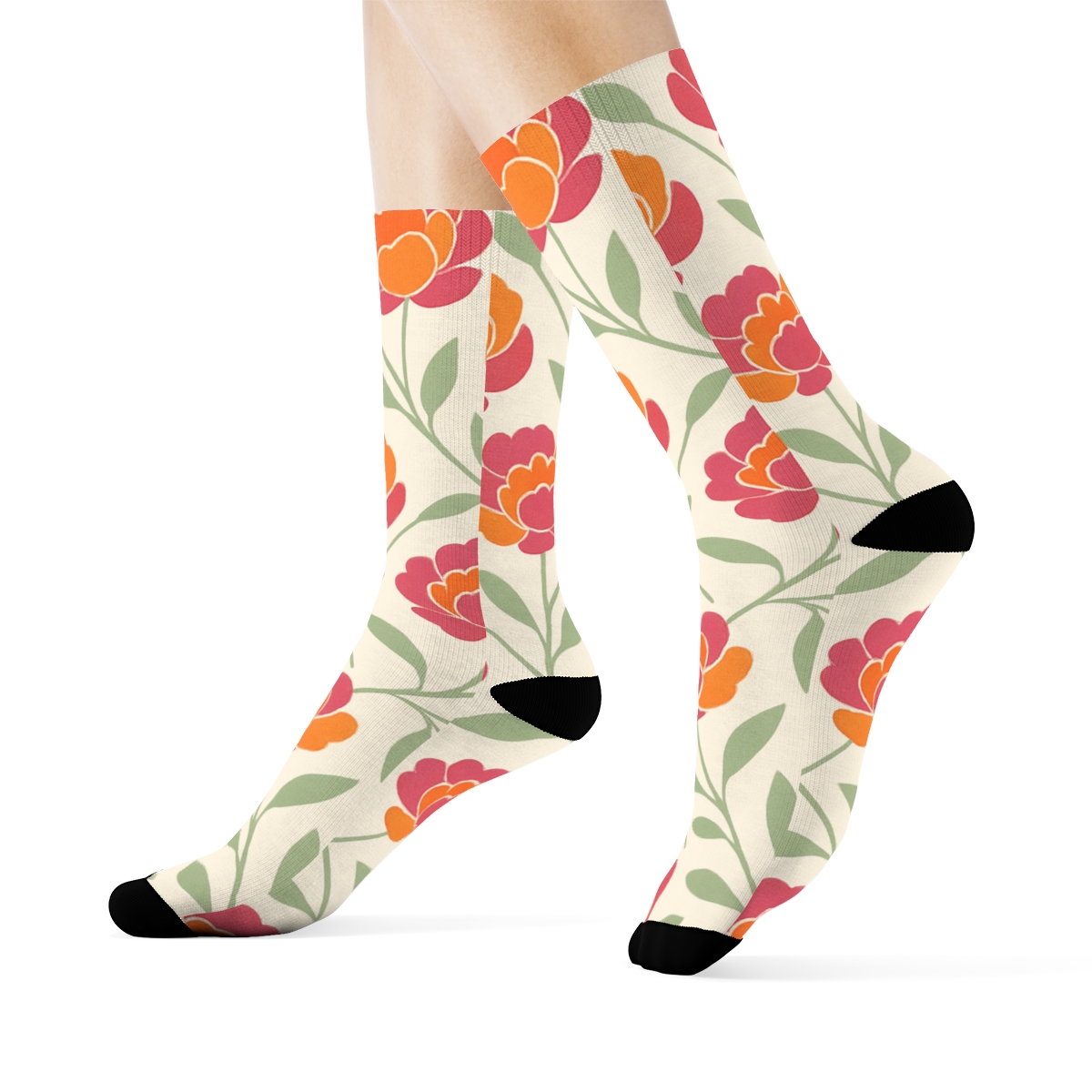 Sunset Peony Lattice On Soft Meadow Field premium sports crew socks