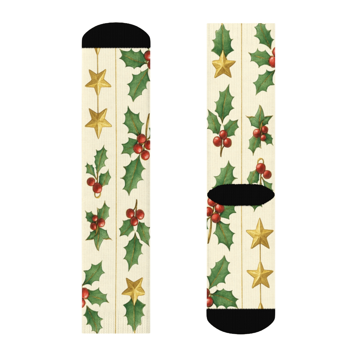 Ornament Stripe With Holiday Motifs designer printed crew socks
